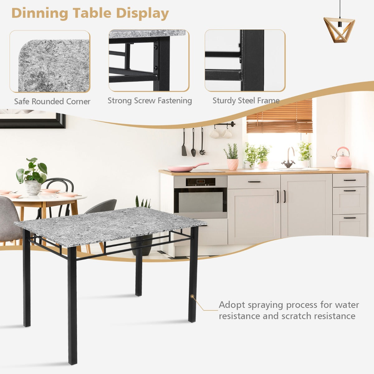 5-Piece Dining Table Set with 4 High Back Chairs & 1 Rectangular Table