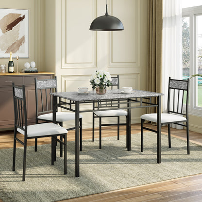 5-Piece Dining Table Set with 4 High Back Chairs & 1 Rectangular Table