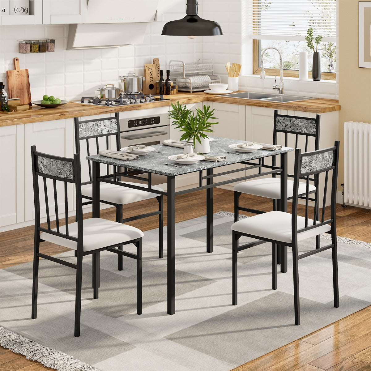 5-Piece Dining Table Set with 4 High Back Chairs & 1 Rectangular Table