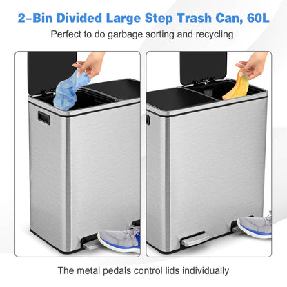 Invisible exterior handles make the large rectangular trash can easier to lift and move