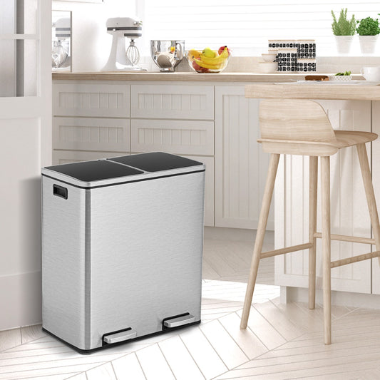 Costway 60L Step Trash Garbage Can with Plastic Inner Buckets for Home