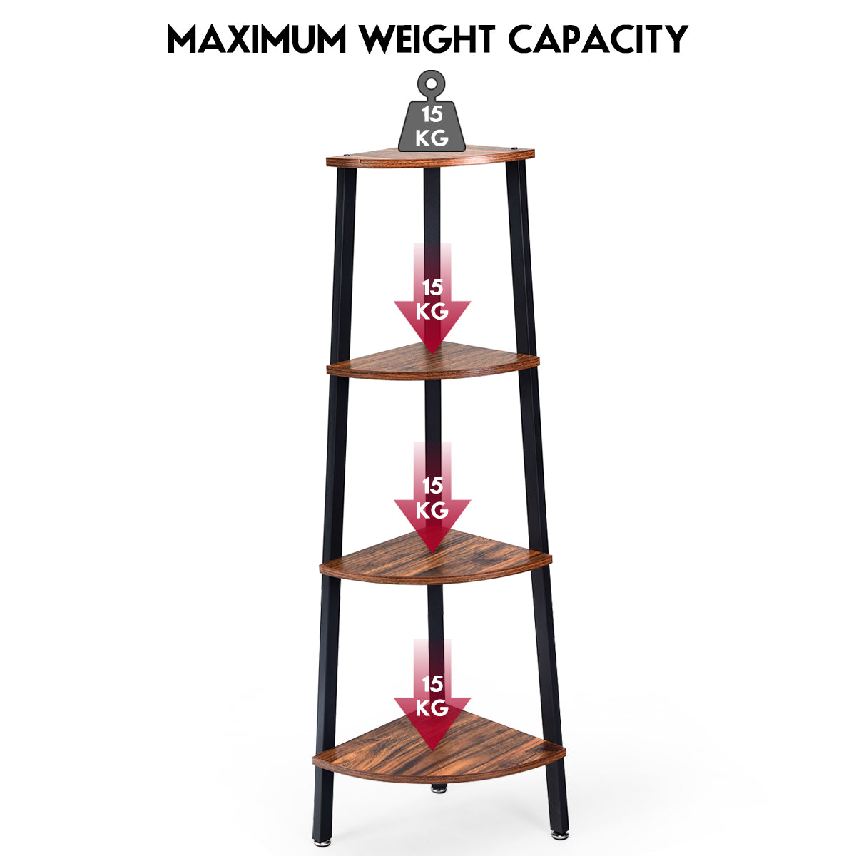 4-Tier Corner Shelf with No-Shaking Structure for Office-Coffee