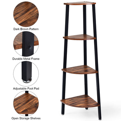 4-Tier Corner Shelf with No-Shaking Structure for Office-Coffee