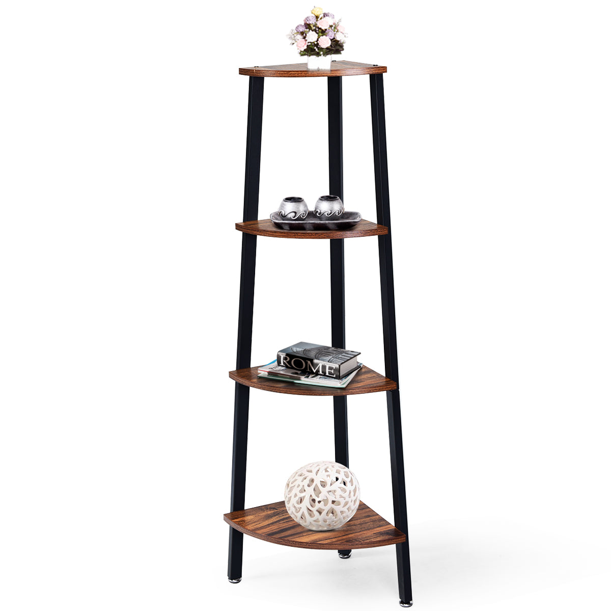 4-Tier Corner Shelf with No-Shaking Structure for Office-Coffee