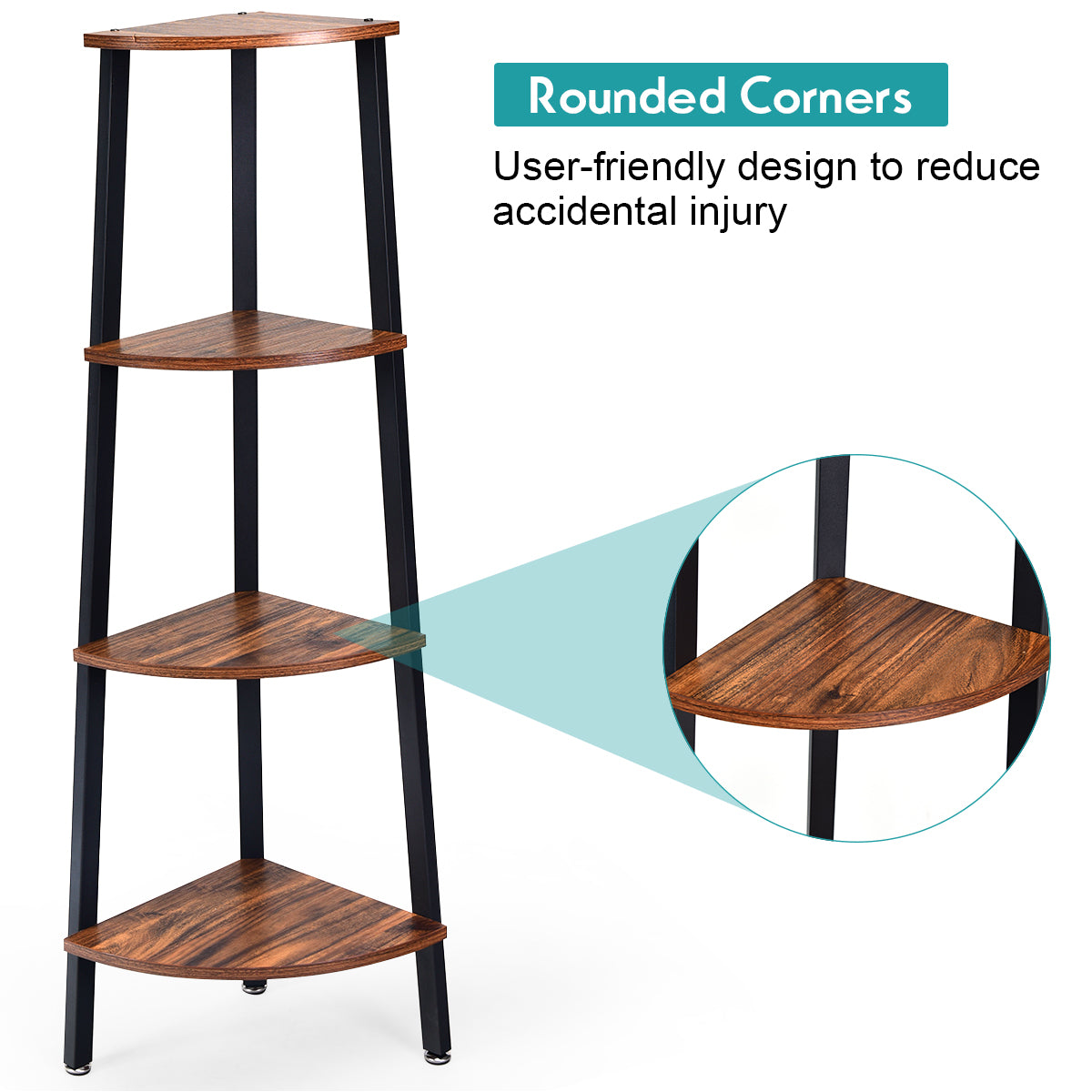 4-Tier Corner Shelf with No-Shaking Structure for Office-Coffee