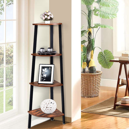 4-Tier Corner Shelf with No-Shaking Structure for Office-Coffee