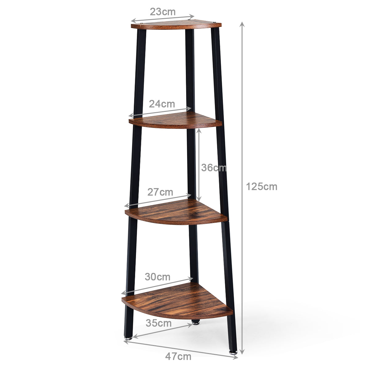 4-Tier Corner Shelf with No-Shaking Structure for Office-Coffee