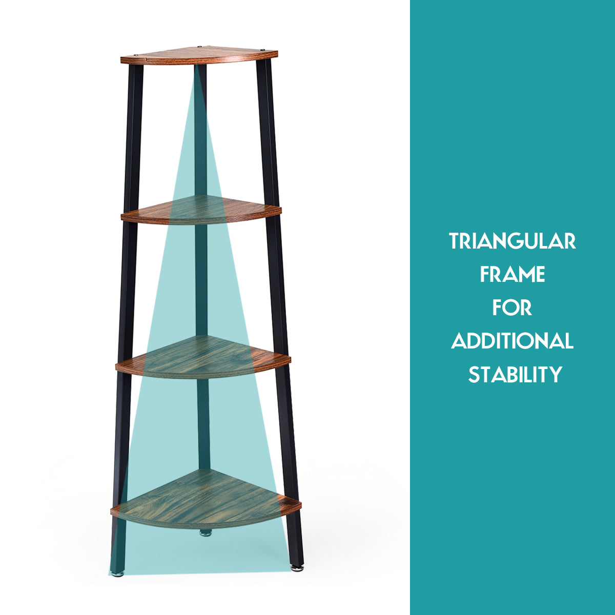 4-Tier Corner Shelf with No-Shaking Structure for Office-Coffee