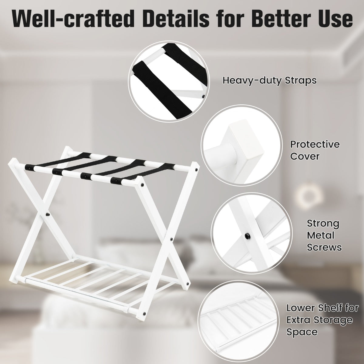 Heavy Duty Folding Luggage Rack with Shelves-2 pieces