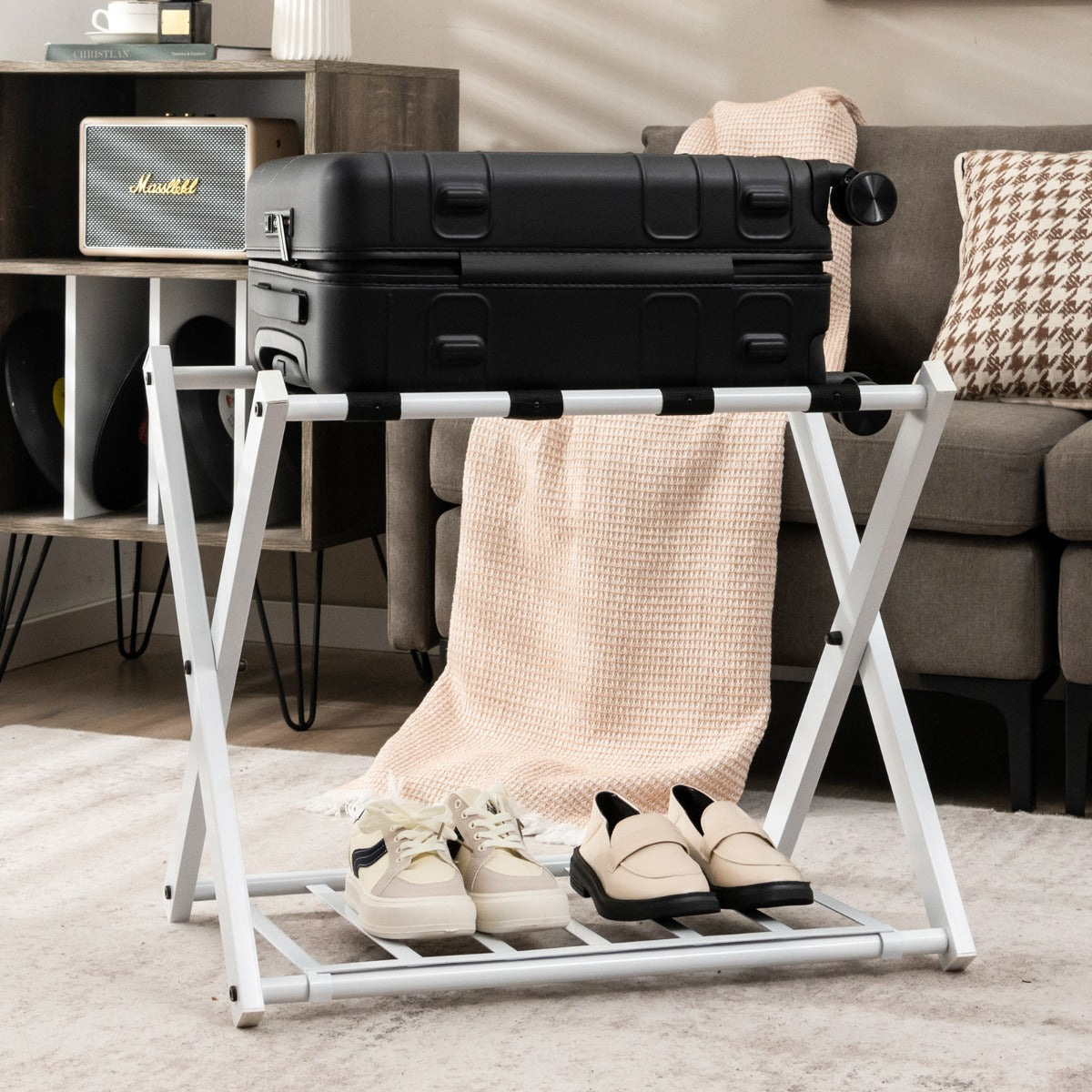 Heavy Duty Folding Luggage Rack with Shelves-2 pieces