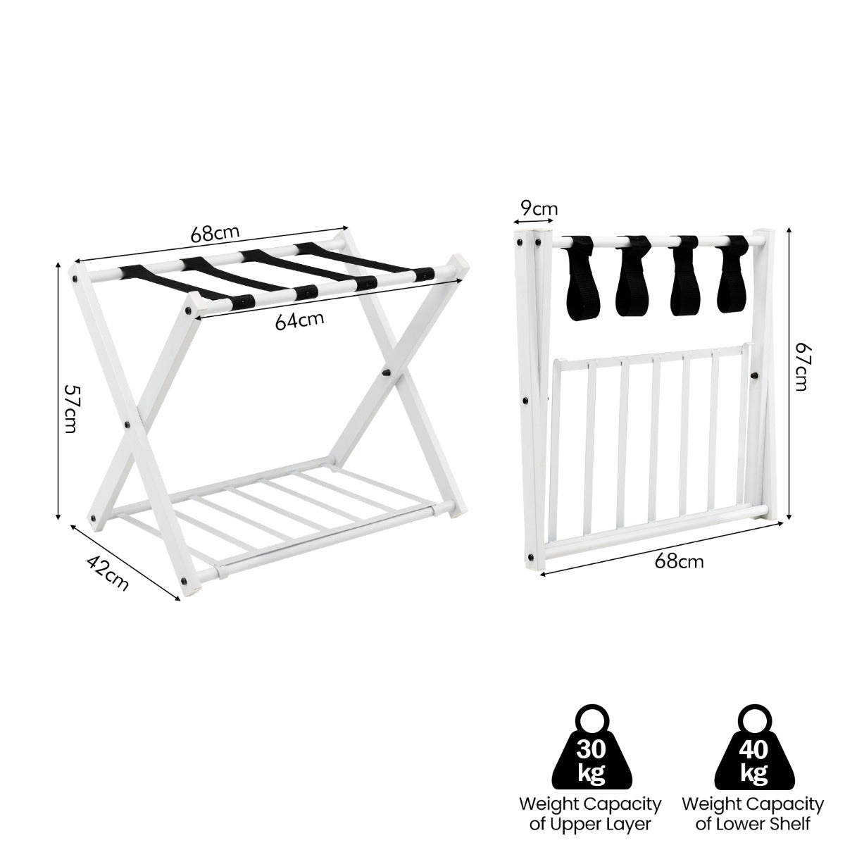Heavy Duty Folding Luggage Rack with Shelves-2 pieces