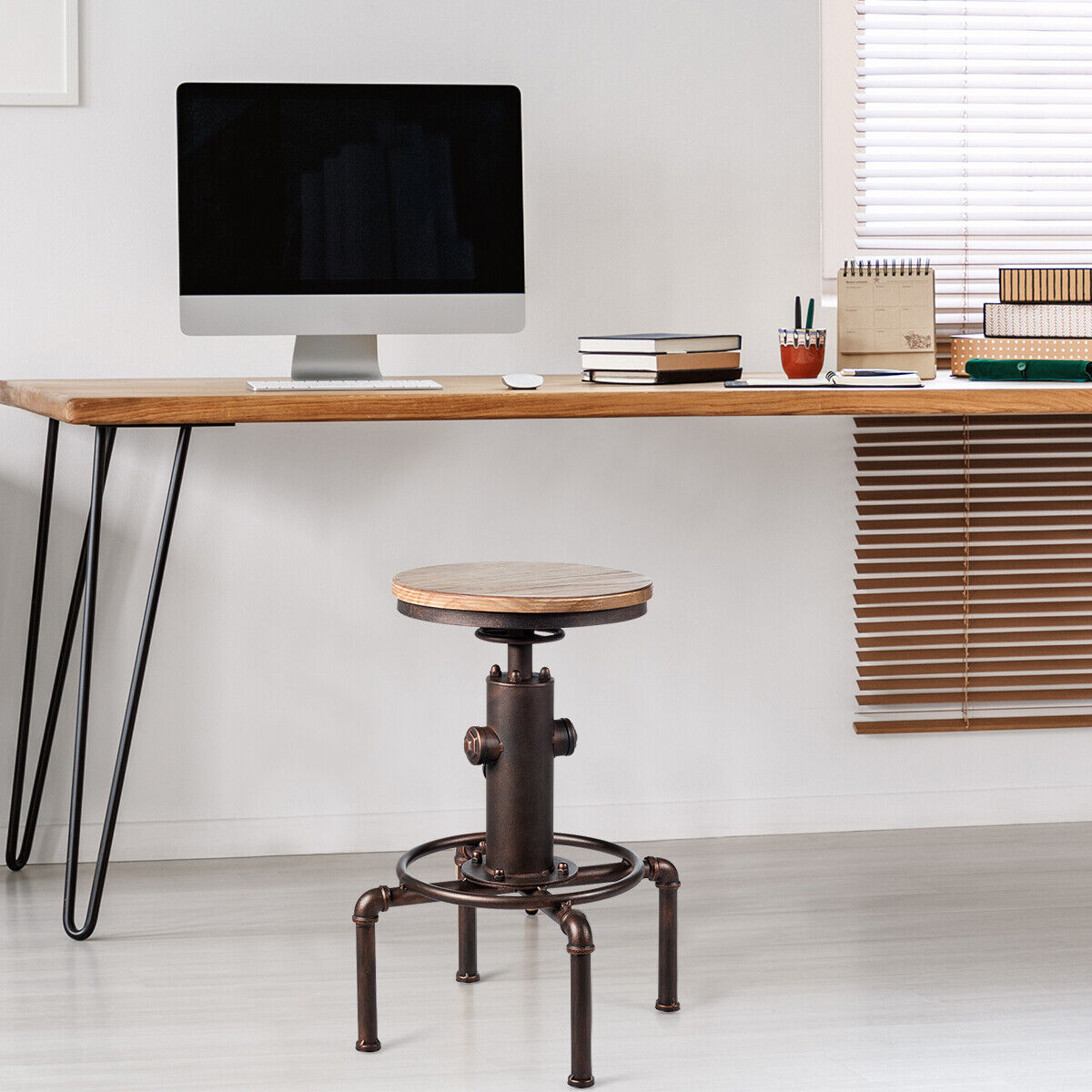 Costway Industrial Bar Stool with Adjustable Height for Restaurant/ Cafe/ Pub
