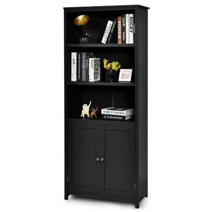 3-Shelf Bookcase with Double Doors &amp; Adjustable Shelves &amp; Cabinet-Black