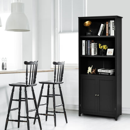 3-Shelf Bookcase with Double Doors &amp; Adjustable Shelves &amp; Cabinet-Black