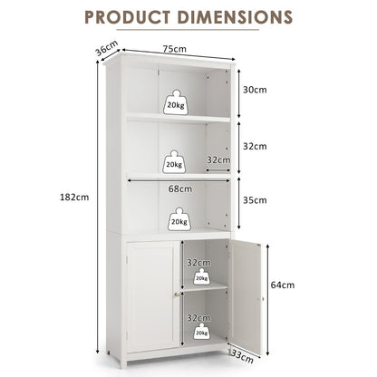 3-Shelf Bookcase with Double Doors &amp; Adjustable Shelves &amp; Cabinet-White