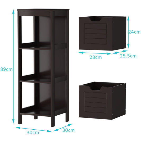 Modern white floor cabinet with three storage layers, two movable drawers, and sturdy MDF construction