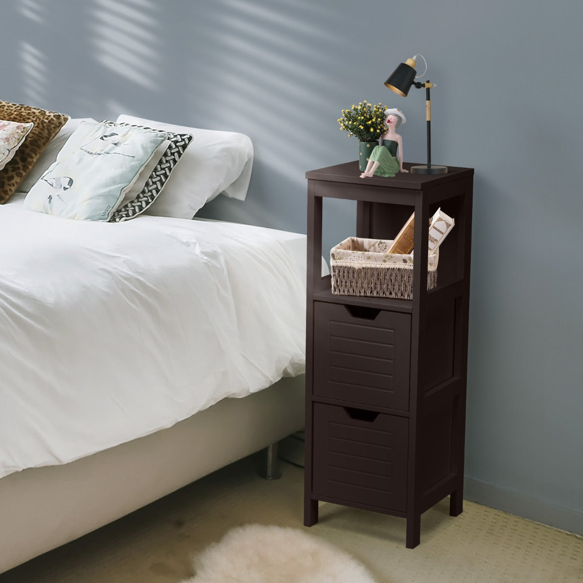 Costway Multifunctional Wooden Storage Rack for Home/Office/Bathroom-Coffee