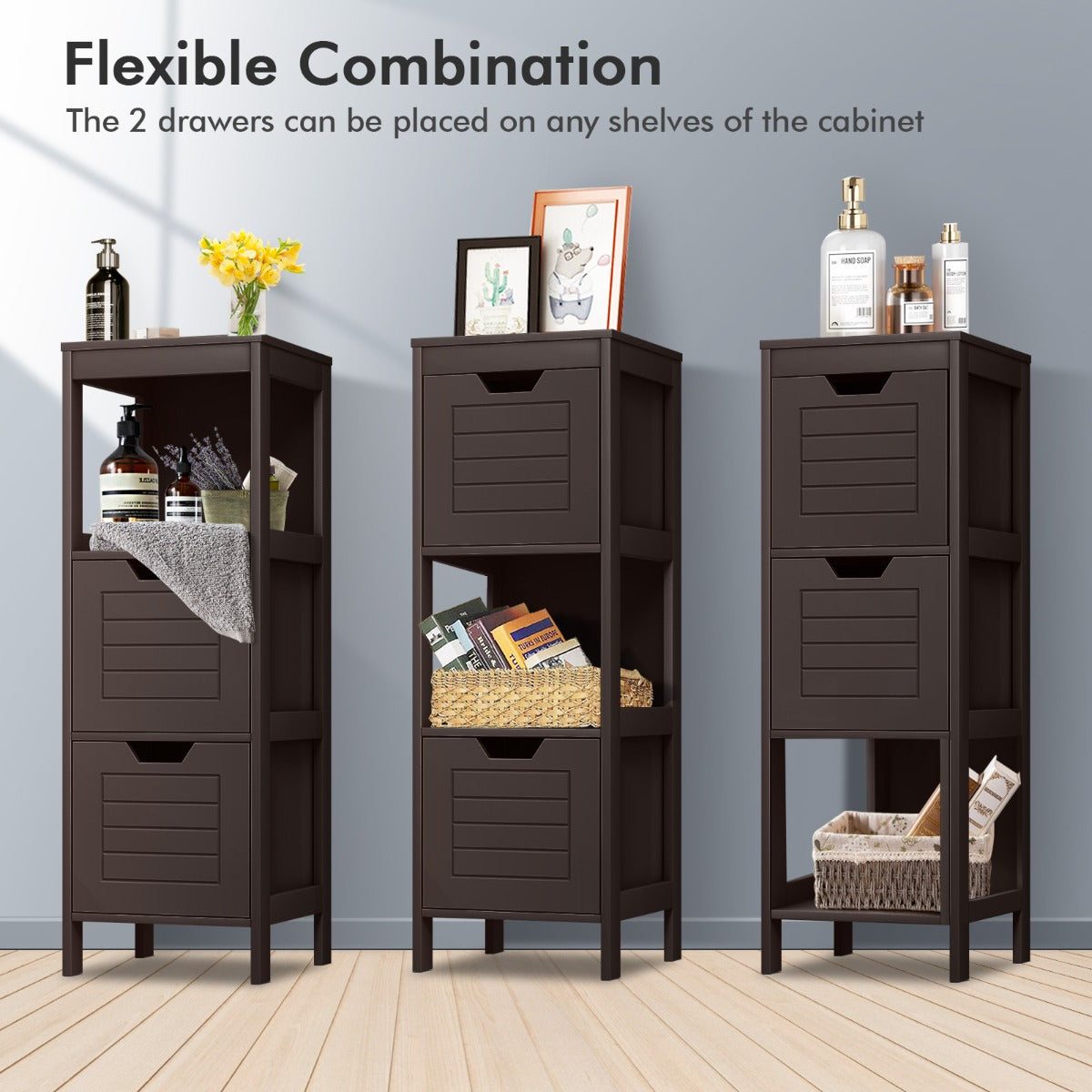 Costway Multifunctional Wooden Storage Rack for Home/Office/Bathroom-Coffee