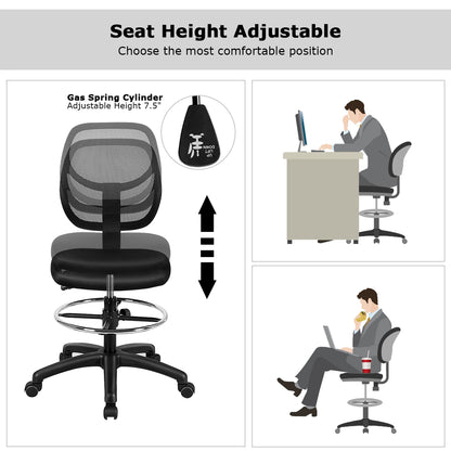 Costway Mesh Drafting Chair with Lumbar Support & Adjustable Footrest Ring