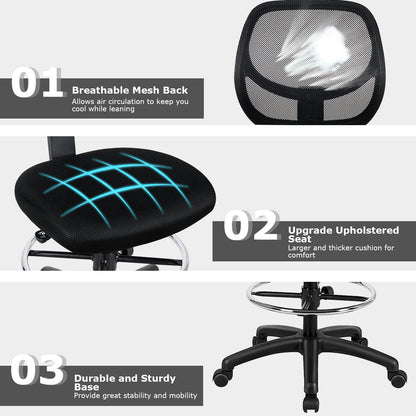 Costway Mesh Drafting Chair with Lumbar Support & Adjustable Footrest Ring