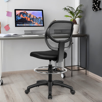Costway Mesh Drafting Chair with Lumbar Support & Adjustable Footrest Ring