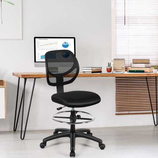 Costway Mesh Drafting Chair with Lumbar Support & Adjustable Footrest Ring