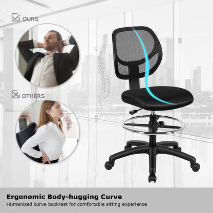 Costway Mesh Drafting Chair with Lumbar Support & Adjustable Footrest Ring