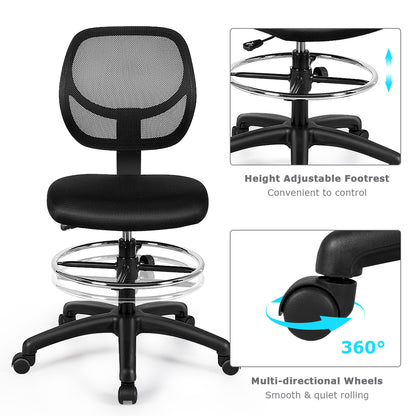 Costway Mesh Drafting Chair with Lumbar Support & Adjustable Footrest Ring