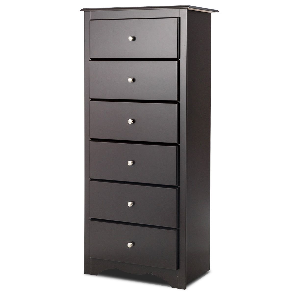 Costway 6 Drawer Chest with Mental Knobs for Living Room-Brown