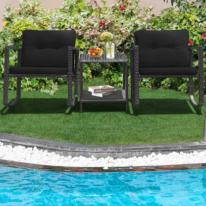 Costway 3 Pieces Outdoor Rocking Bistro Set for Garden, Backyard &amp; Poolside-Black