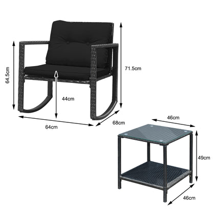 Costway 3 Pieces Outdoor Rocking Bistro Set for Garden, Backyard &amp; Poolside-Black