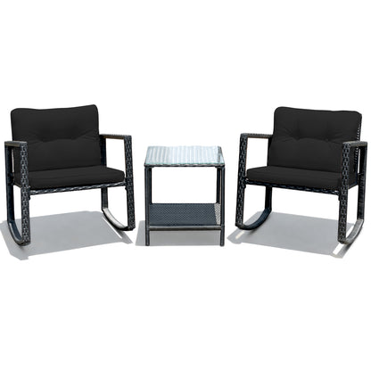 Costway 3 Pieces Outdoor Rocking Bistro Set for Garden, Backyard &amp; Poolside-Black