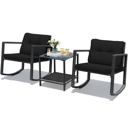 Costway 3 Pieces Outdoor Rocking Bistro Set for Garden, Backyard &amp; Poolside-Black