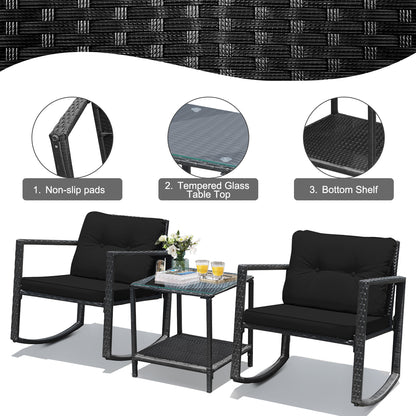 Costway 3 Pieces Outdoor Rocking Bistro Set for Garden, Backyard &amp; Poolside-Black