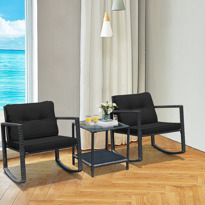 Costway 3 Pieces Outdoor Rocking Bistro Set for Garden, Backyard &amp; Poolside-Black