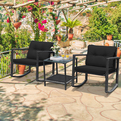 Costway 3 Pieces Outdoor Rocking Bistro Set for Garden, Backyard &amp; Poolside-Black