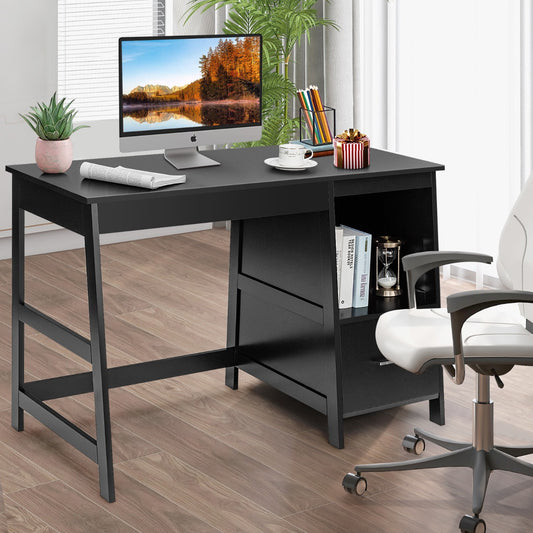 Costway Black Computer Laptop Workstation Drawers Shelf with Spacious Room for Office