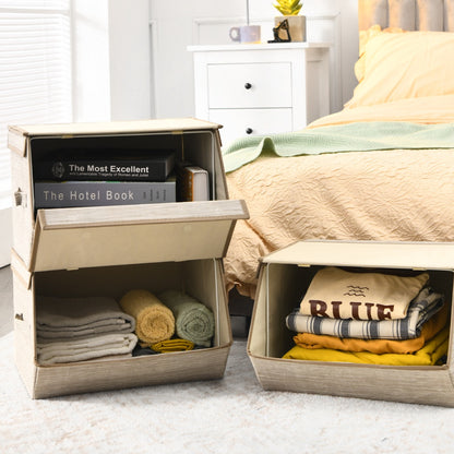 Large Stackable Bins Cubes with Lids Storage Organizers-Coffee