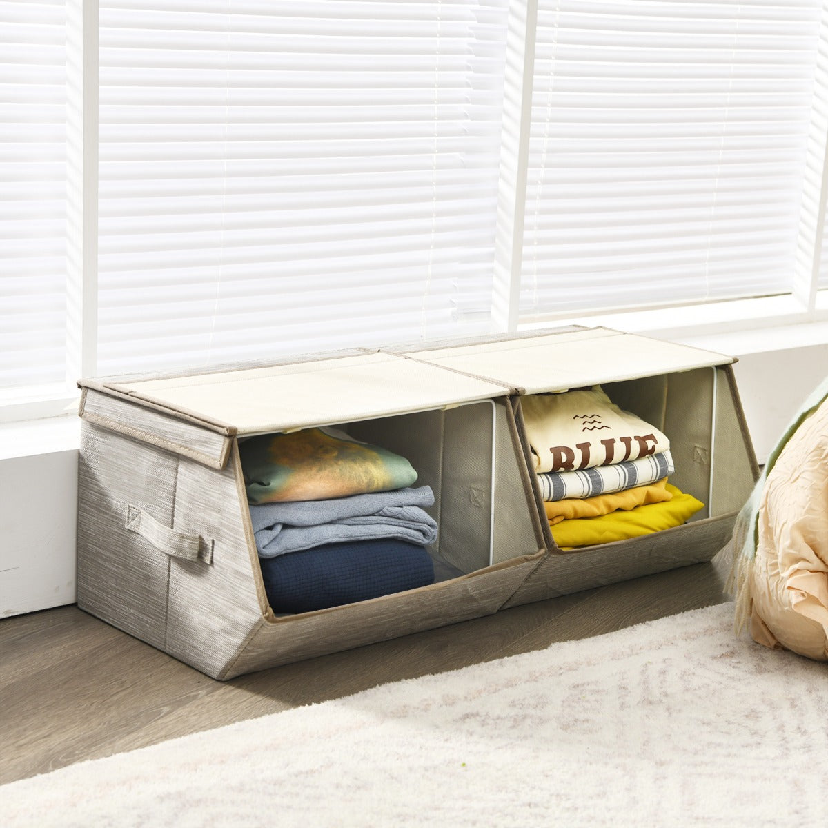 Large Stackable Bins Cubes with Lids Storage Organizers-Coffee
