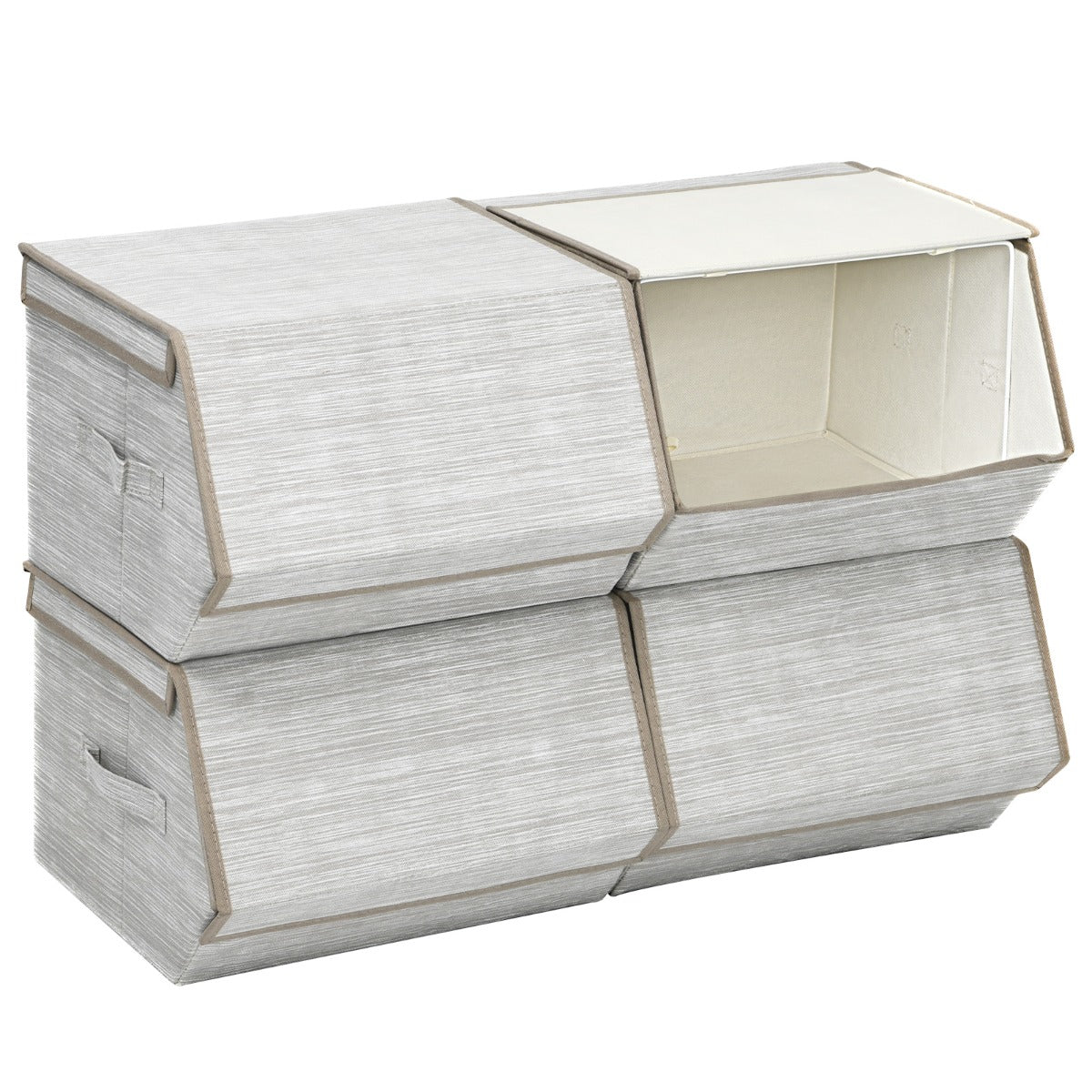 Large Stackable Bins Cubes with Lids Storage Organizers-Coffee