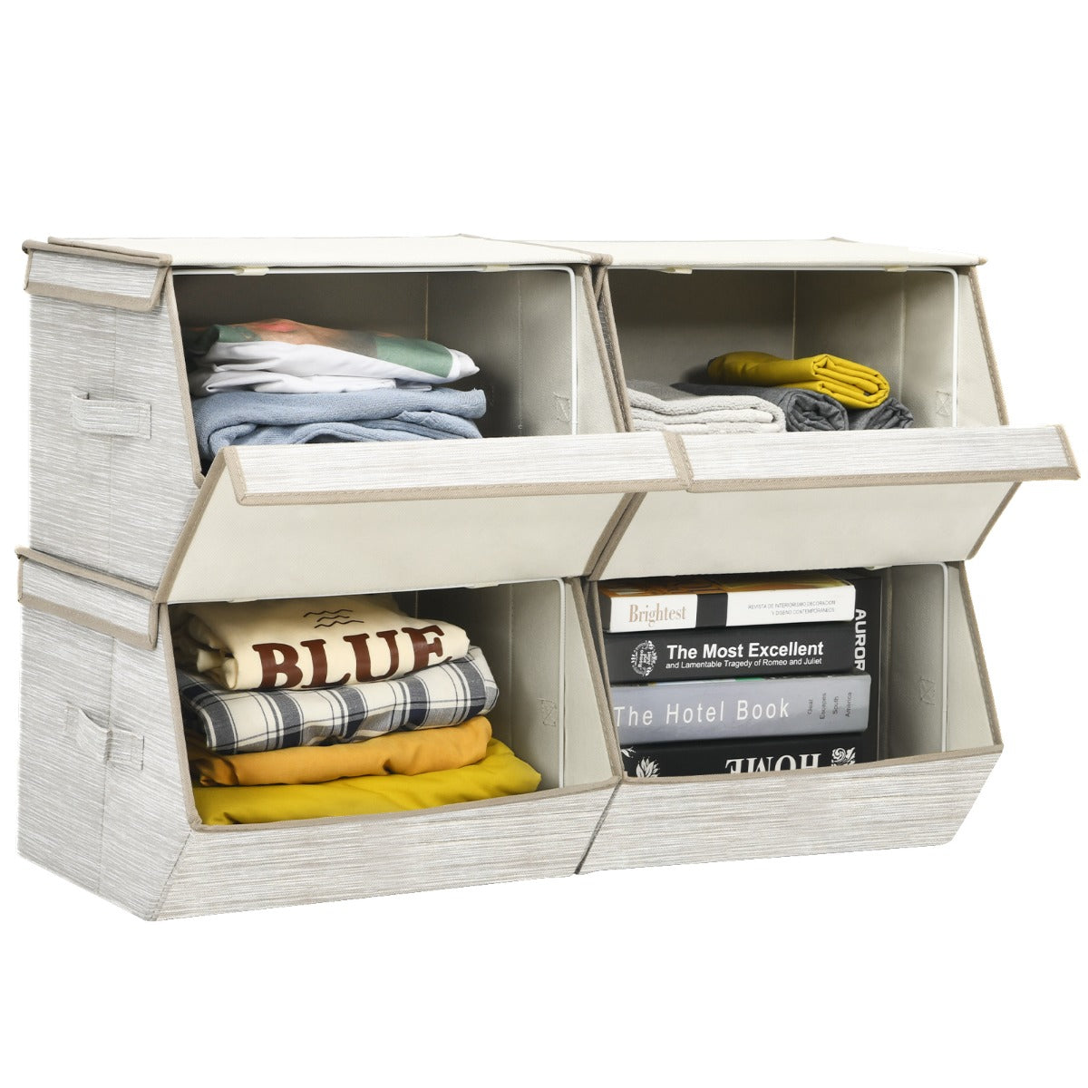 Large Stackable Bins Cubes with Lids Storage Organizers-Coffee