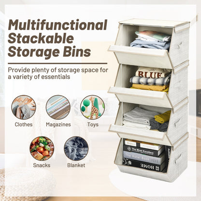 Large Stackable Bins Cubes with Lids Storage Organizers-Coffee