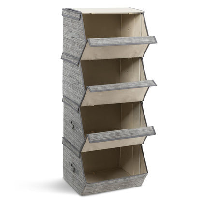 Large Stackable Bins Cubes with Lids Storage Organizers-Grey