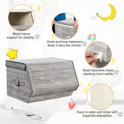 Large Stackable Bins Cubes with Lids Storage Organizers-Grey