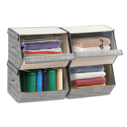 Large Stackable Bins Cubes with Lids Storage Organizers-Grey