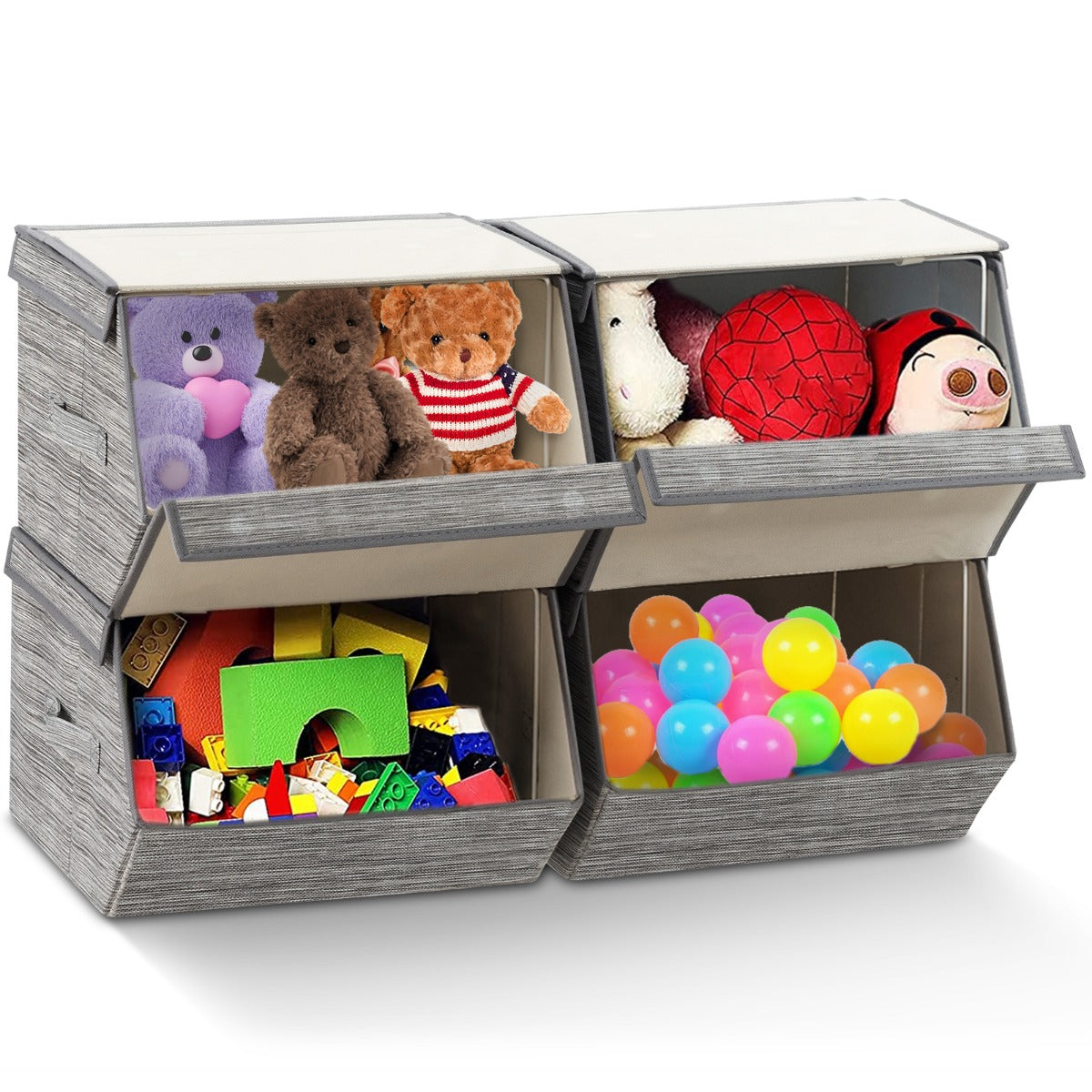 Large Stackable Bins Cubes with Lids Storage Organizers-Grey