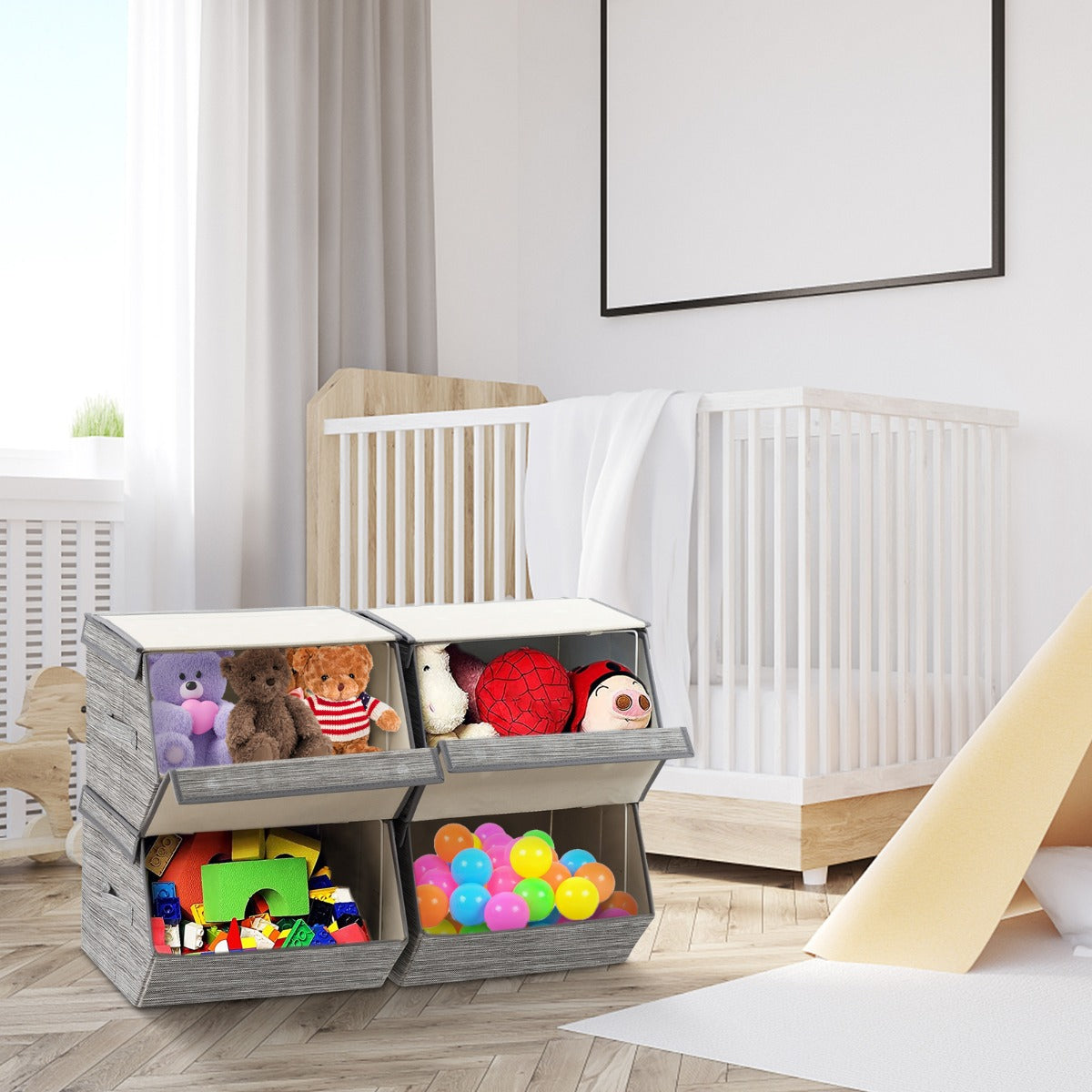 Large Stackable Bins Cubes with Lids Storage Organizers-Grey