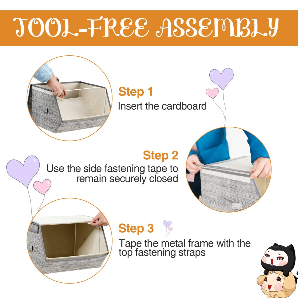Large Stackable Bins Cubes with Lids Storage Organizers-Grey