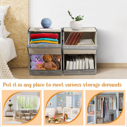 Large Stackable Bins Cubes with Lids Storage Organizers-Grey