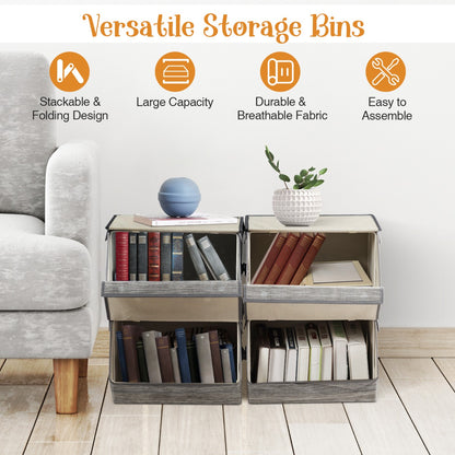 Large Stackable Bins Cubes with Lids Storage Organizers-Grey